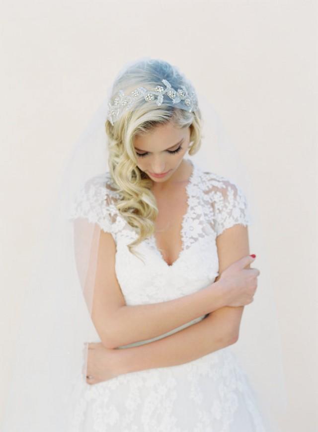 Crystal Adorned Juliet Cap Wedding Veil, Bridal Cap Veil, Tulle Veil