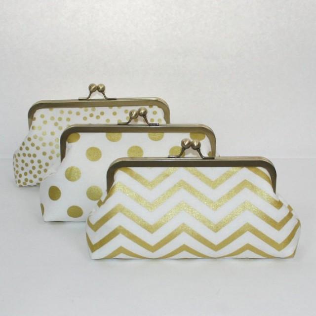 Bridesmaid Clutch Set, Wedding Clutch Purse, Metallic Gold Wedding, Set