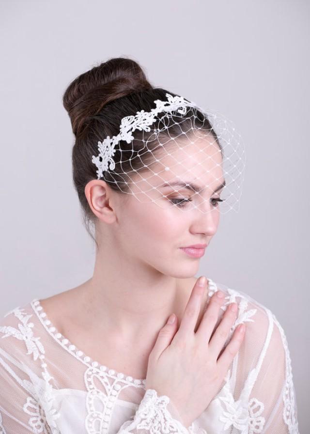 Bridal Ivory Birdcage Veil With Lace, Wedding Veil, Birdcage Headband 2223358 Weddbook