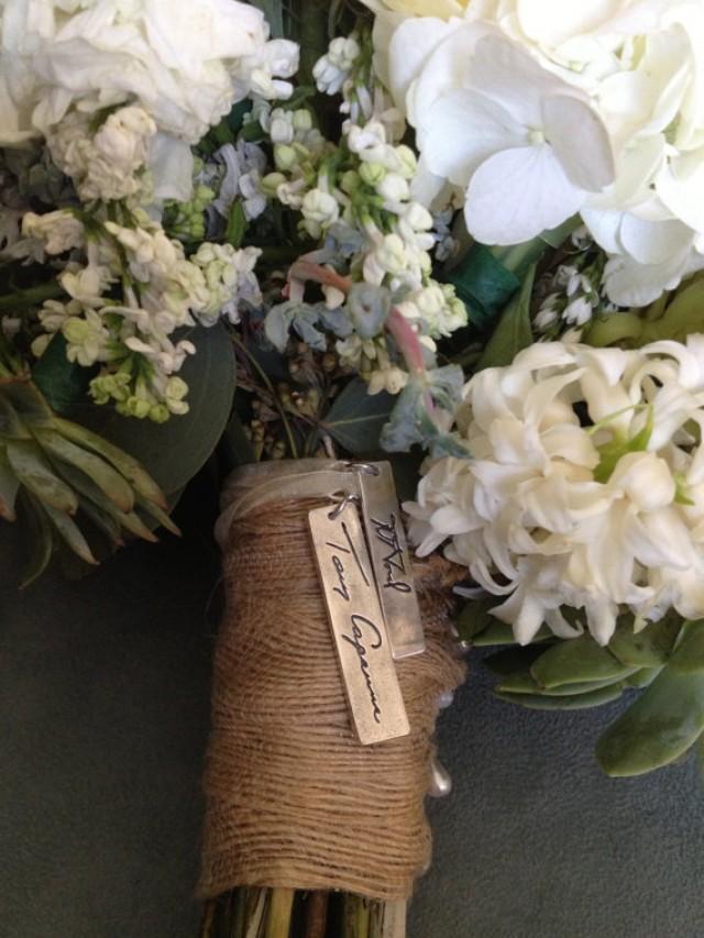 Wedding Bouquet Charm Double Sided Memorial Jewelry Your Actual Loved Ones Writing Silver