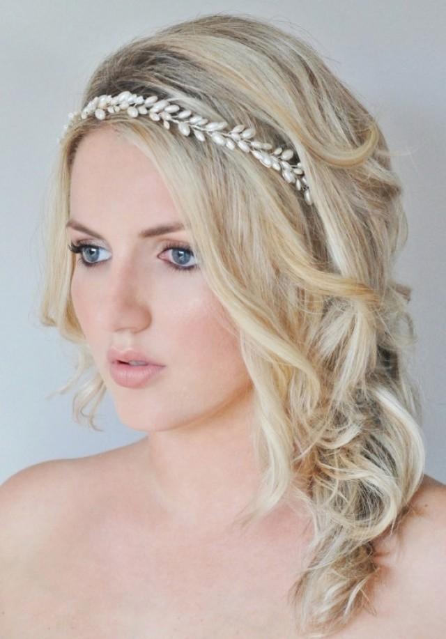 Bridal Hair Vine, Pearl Bridal Wreath, Grecian Bridal Halo, Pearl