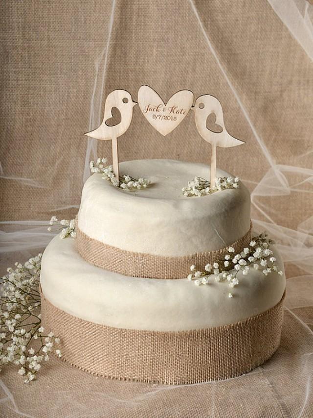 Rustic Cake Topper, Wood Cake Topper, Lovebirds Cake Topper, Lovebirds
