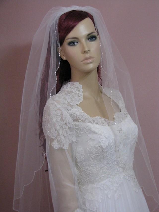 Crystal Beaded Scallop Edge One Tier Wedding Veil 2224097 Weddbook