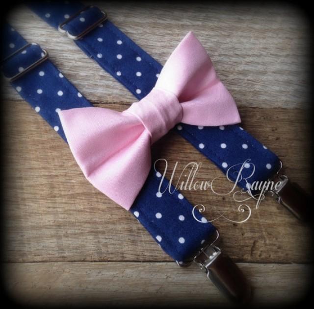 Boys Navy And Pink Bow Tie And Suspenders Baby Boy Polka Dot