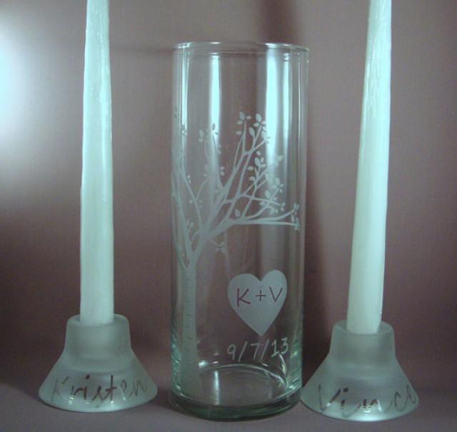Unity SET, Wedding Unity Candle Set Rustic Blooming Sweetheart Tree