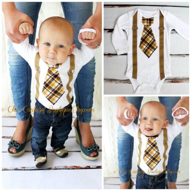Baby Boy 1st Birthday Outfit Tie Bodysuit And Suspenders. Cake Smash