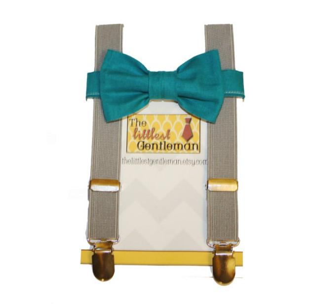 Boy Bow Tie Suspenders Set, Grey Teal Bow Tie Suspenders Set,baby Boy