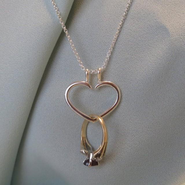 Heart Engagement Ring Holder Necklace Charm Pendant Sterling Silver