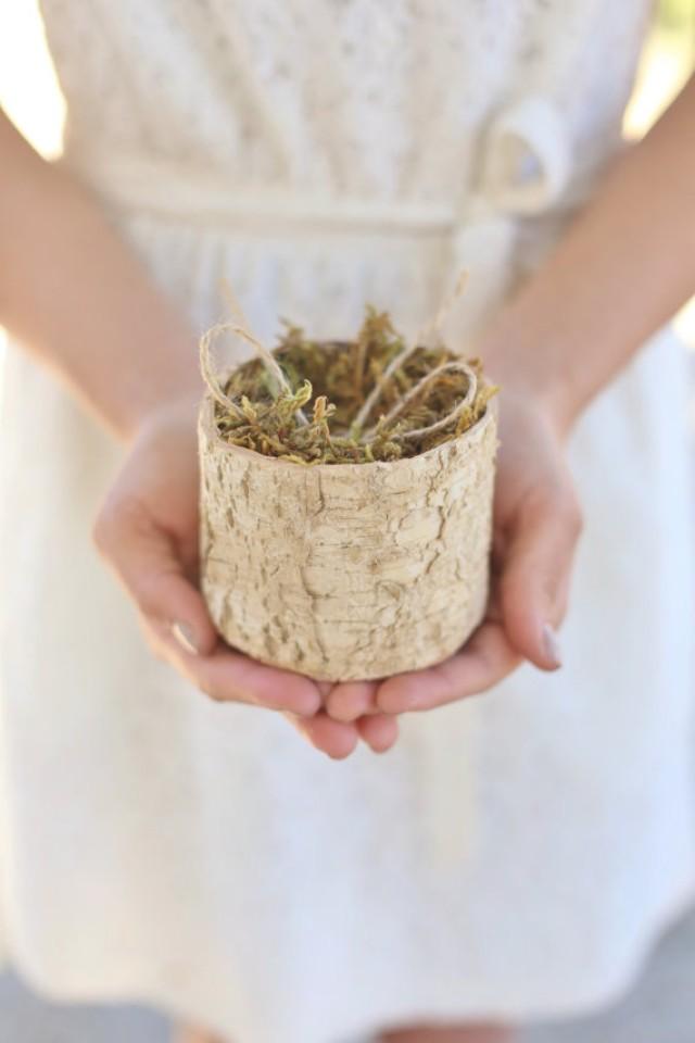 Rustic Ring Bearer Pillow Alternative Birch Moss Twine Woodland Natural