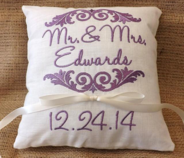 Ring Bearer Pillow, Mr & Mrs. Ring Pillow, Wedding Pillow, Embroidery