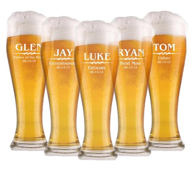 Wedding Party Favors, Gifts For Groomsmen, Custom Beer Glasses, Etched