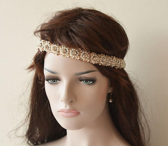 Wedding Hair Accessory, Bridal Headband, Sequins Beads Handmade, Pearl Headband, Bridal Hair