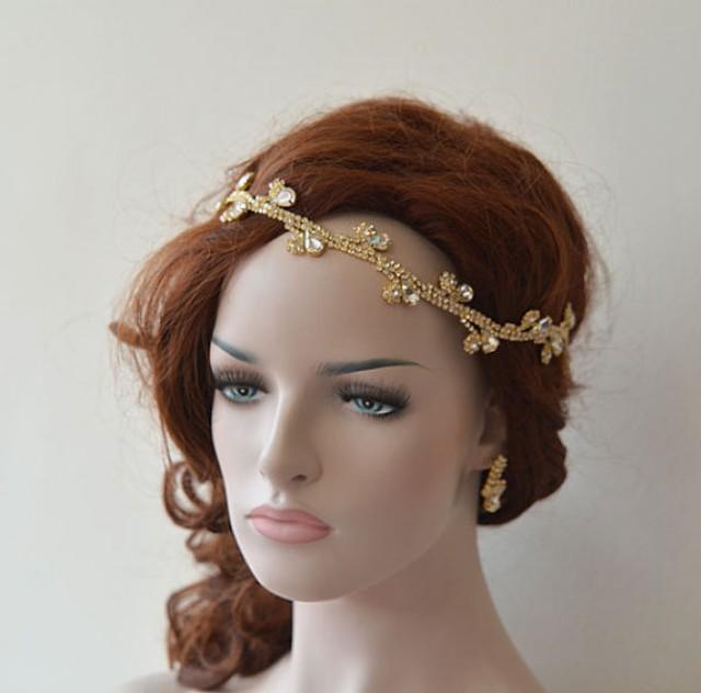 Wedding Gold Rhinestone Headband, Bridal Hair Accessory, Bridal