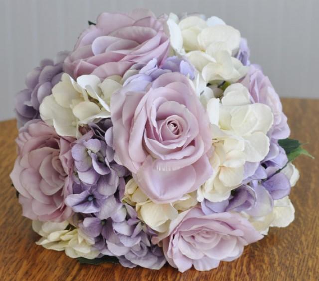 Silk Wedding Flower Bouquet Made With Lavender Roses, Lavender