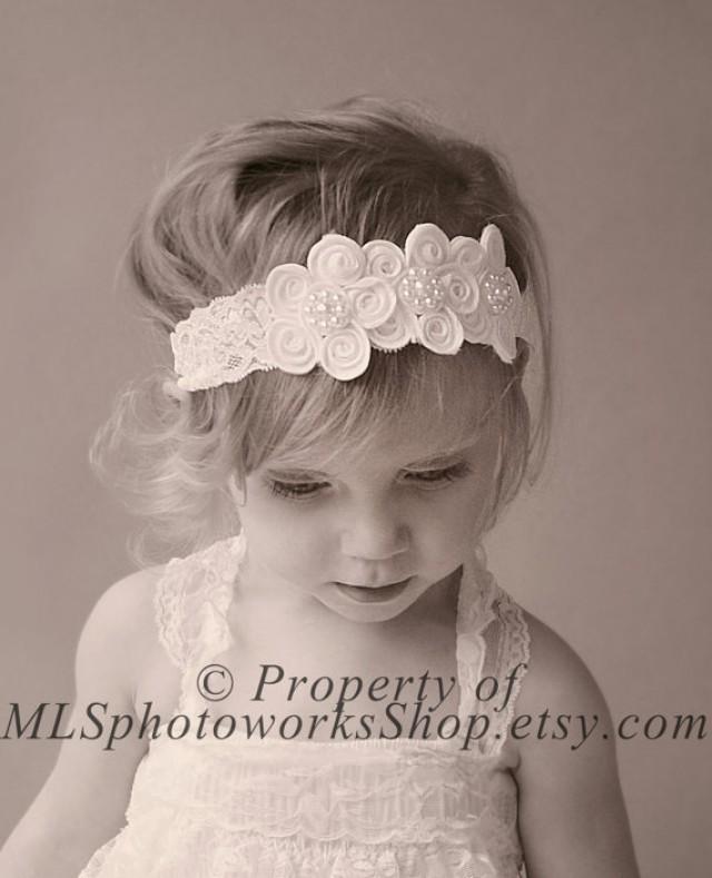 Vintage Scalloped Lace Flower Headband Pure White Baby Girl Headband