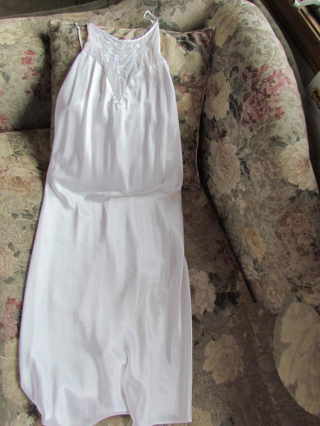 Val Mode Vintage Satin Nightgown Lingerie White Long Floor