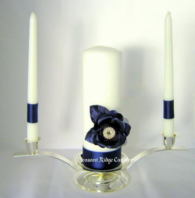 Navy Unity Candle Bling Unity Candle Rhinestone Unity Candle Wedding