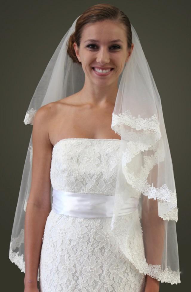 Ivory Bridal Wedding Veil 2 Tier With Ivory Lace VEIL80911 2226012