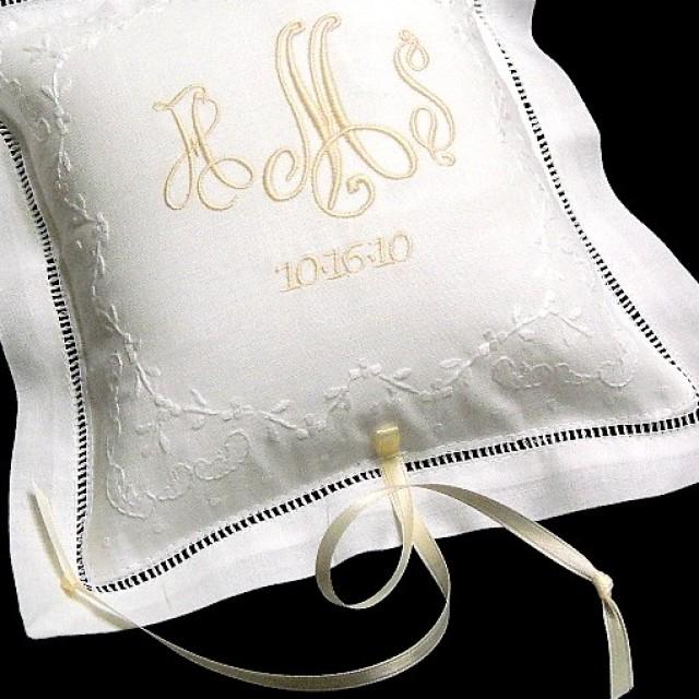 Ring Bearer Pillow, Irish Linen Ring Bearer Pillow, Monogrammed Wedding