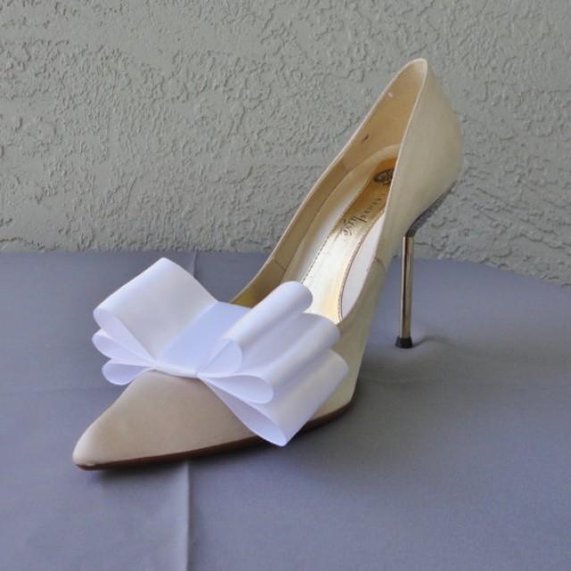 White Satin Ribbon Bow Shoe Clips Set Of Two, More Colors Available