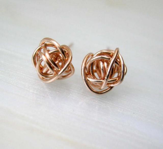 SALE Rose Gold Stud Earrings, 14k Rose Gold Post Earrings, Bridesmaids