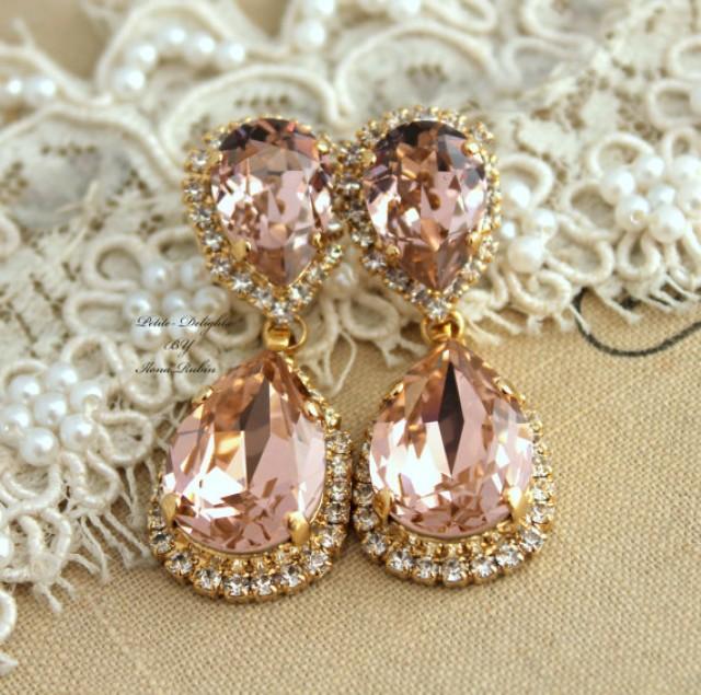 Blush Pink Bridal Chandelier Swarovski Rhinestone Earrings, Wedding