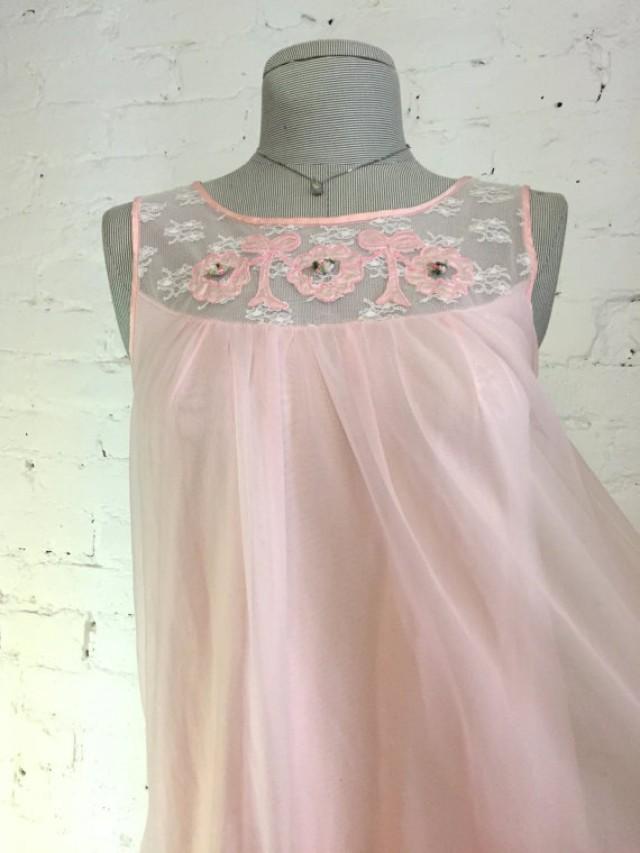 Vintage MOVIE STAR Pink Gown Chiffon Peignoir Pink Nightgown