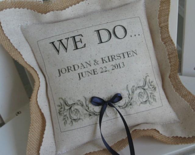 Burlap Ring Bearer Pillows Personalized, Custom Lettering, Wedding