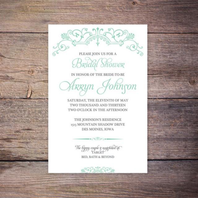 Printable Bridal Shower Invite Mint Or Coral Ornate Elements Wedding