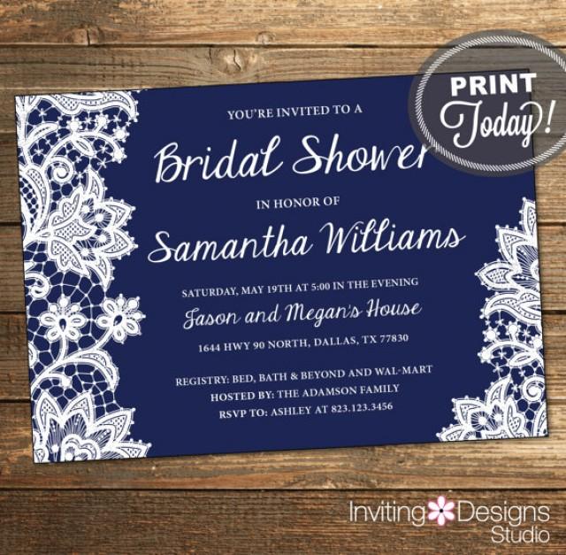 Lace Bridal Shower Invitation, Wedding Shower Invitation, Lace, Navy
