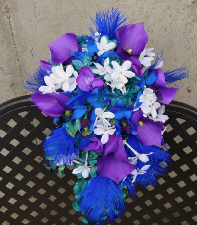Rustic Wedding Bouquet Ivory Blue And Green Silk Bridal Bouquet