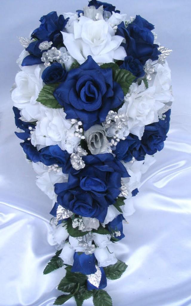 Free Shipping Wedding Bouquet Bridal Silk Flower 21 Pieces Package Dark