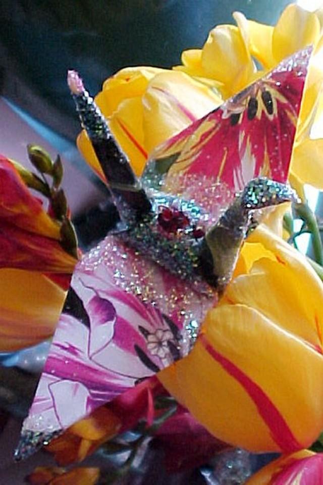 Rembrandt Tulips Peace Crane Bird, Wedding Cake Topper, Party Favor Origami Ornament Japanese