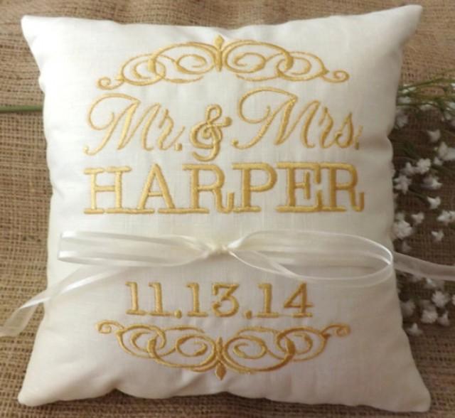 Ring Bearer Pillow, Mr & Mrs. Ring Pillow, Wedding Pillow, Embroidery