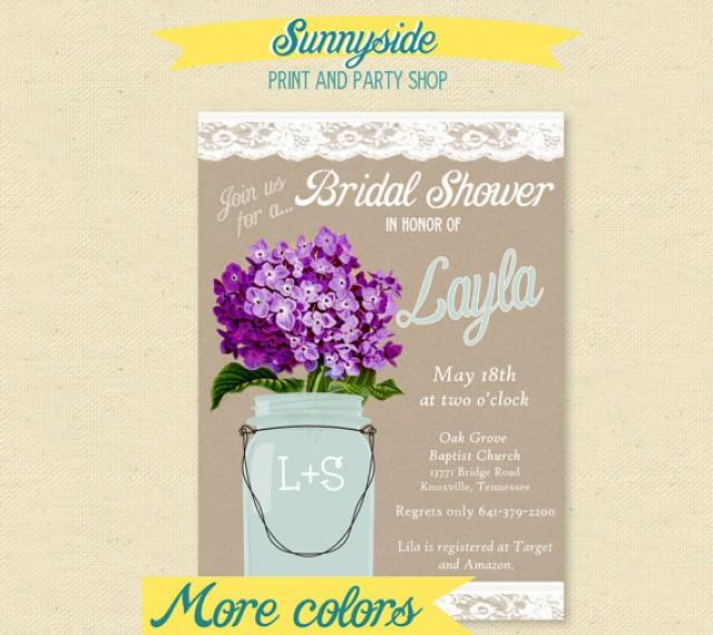 Country Mason Jar Bridal Shower Invitation You Choose Flower