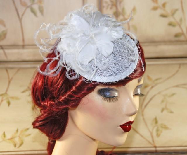 White Fascinator With Birdcage Veil Bridal Hat Wedding Fascinator British Tea Party Hat