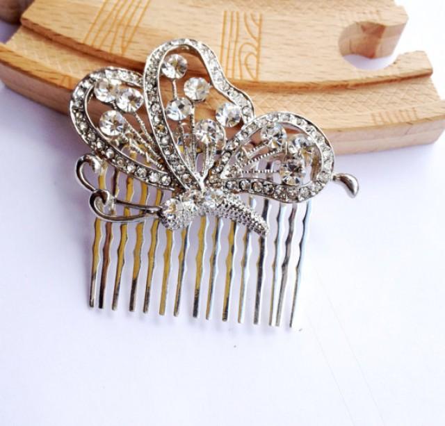 Butterfly Hair Comb, Crystal Hair Comb, Wedding Rhinestone Hair Comb