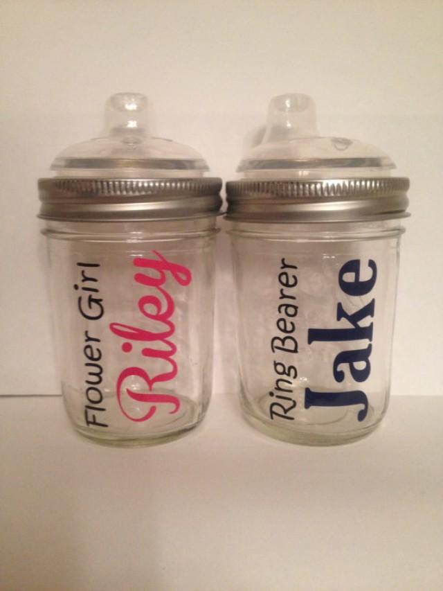 1 Personalized Flower Girl & Ring Bearer Glass Sippy Cup, Personalized