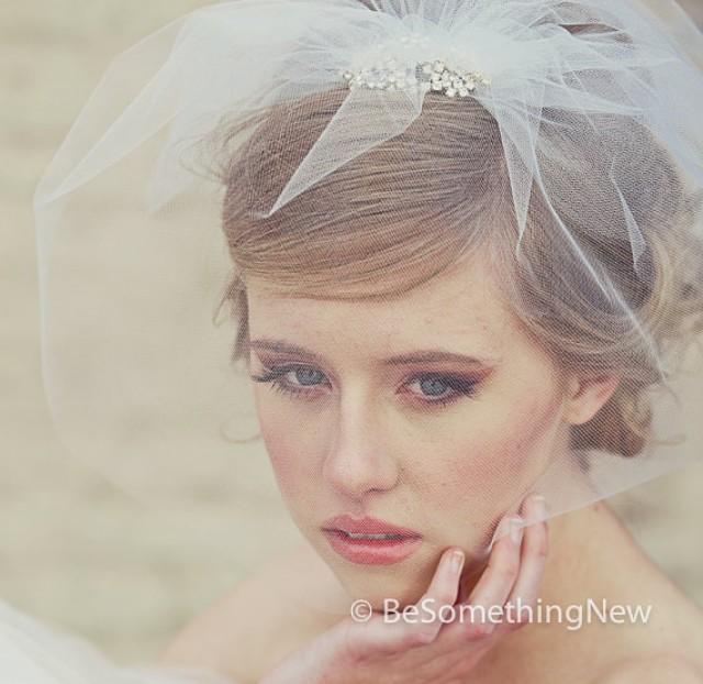 Tulle Birdcage Veil With Flower Rhinestone Comb, Wedding Hair Accessory