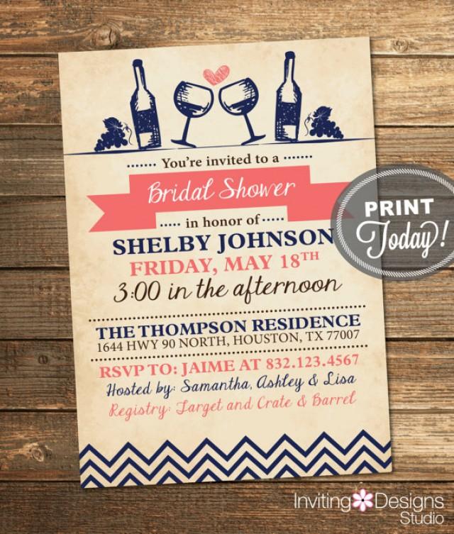 Bridal Shower Invitation, Wine Party, Engagement Party, Vintage, Rustic