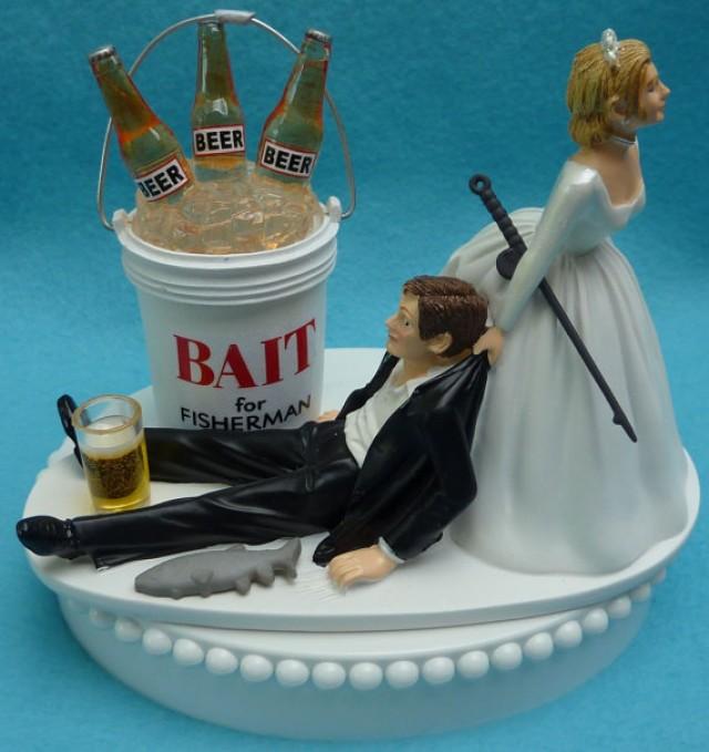 Wedding Reception Party Dark Hair Couple Beer Drunk Tackle Box Cake Topper 