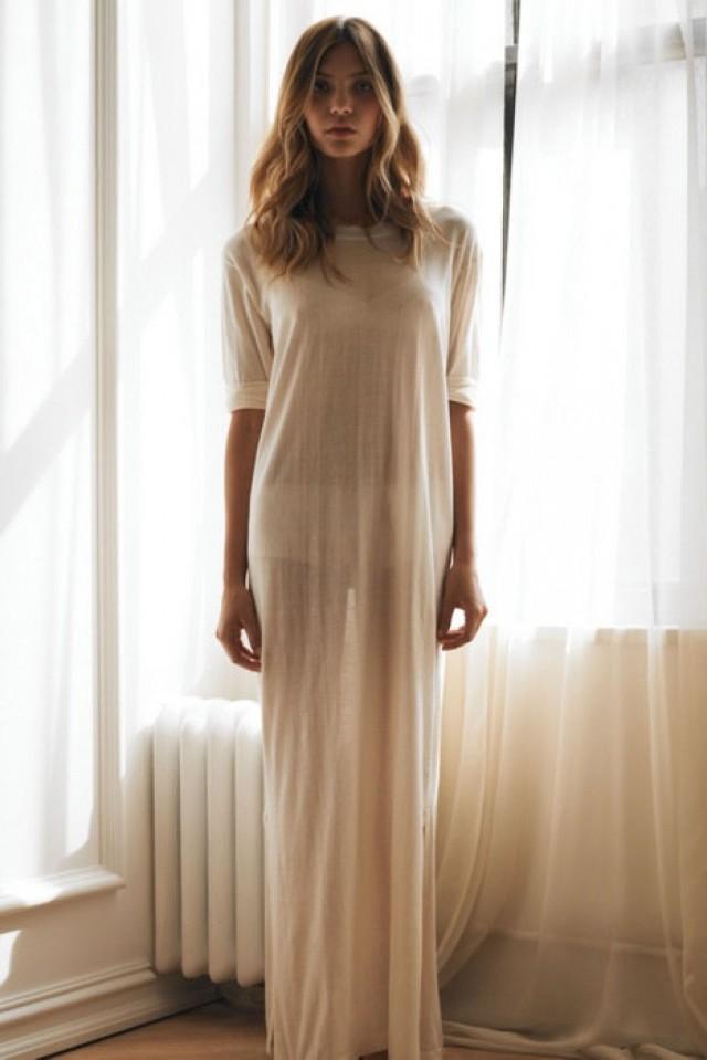 Bridal Silk Knit T Shirt Nightgown Sheer Light Honeymoon Wedding Lingerie Sleepwear Silk Knit