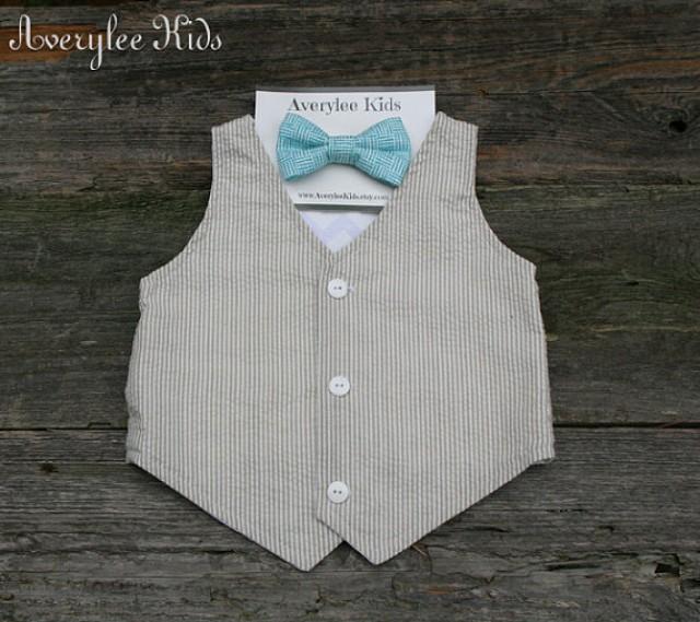 Boys Summer Vest, Khaki Seersucker Vest For Boys. Easter Outfit, Ring