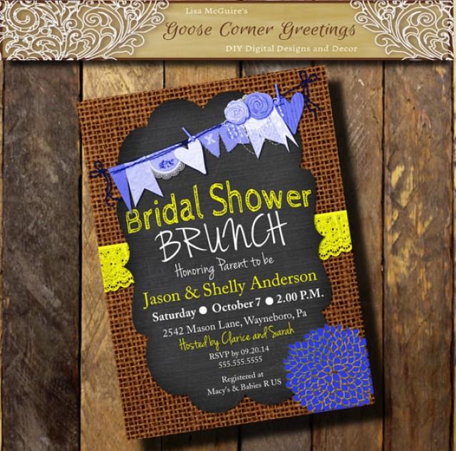 Burlap Chalkboard Bridal Shower Invitation Brunch Rustic Rehearsal