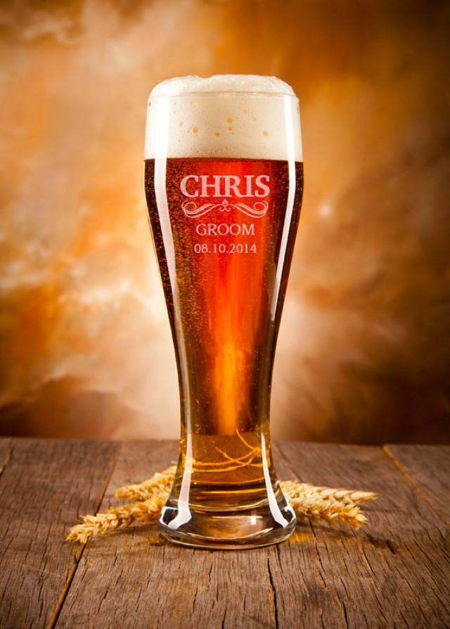 Groomsmen Gift, 5 Personalized Beer Glasses, Custom Engraved Pilsner
