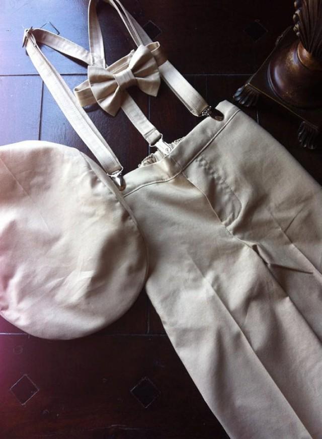 Cotton Ring Bearer Outfit; Ring Bearer Bow Tie, Ring Bearer Suspenders