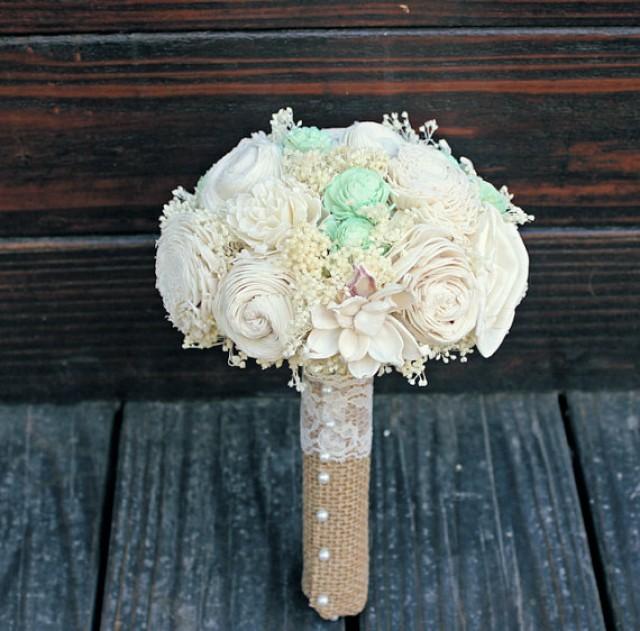 Handmade Natural Wedding Bouquet Small Ivory Mint Bridal Bridesmaid