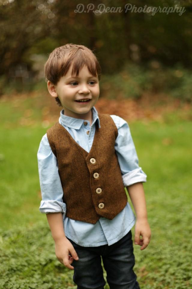 Boys Brown Vest, Toddler Brown Vest, Baby Boy Vest, Brown Tweed Vest