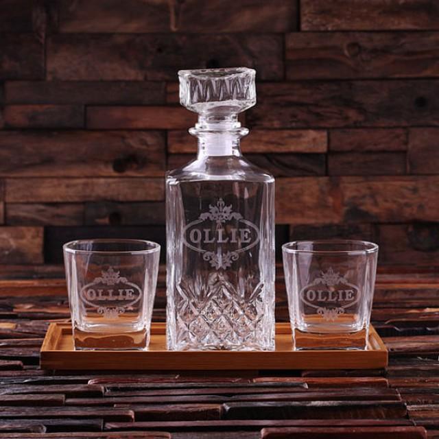 Personalized Wood Tray With Decanter And Whiskey Rocks Glasses Groomsmen Gift Dad Holiday Gift 2230711 Weddbook