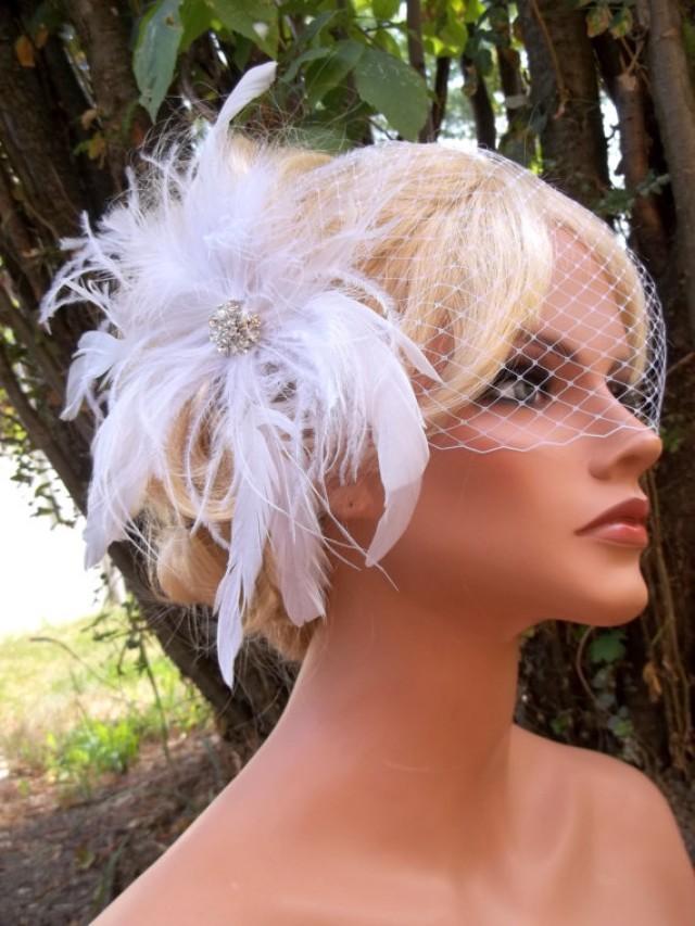 Wedding White Bridal Hair Fascinator And Bandeau French Net Bridal Veil